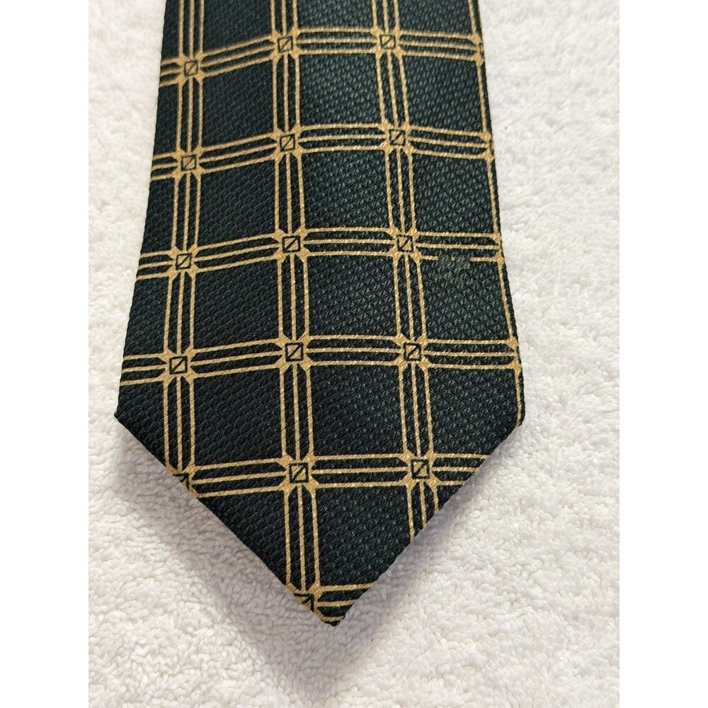Vintage COURREGES HOMME Men's Silk Neck Tie Green Gold  56x3.75